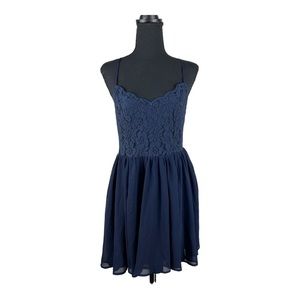 Altar's State Navy Spaghetti Strap Lace Bodice Flowy Skirt Medium